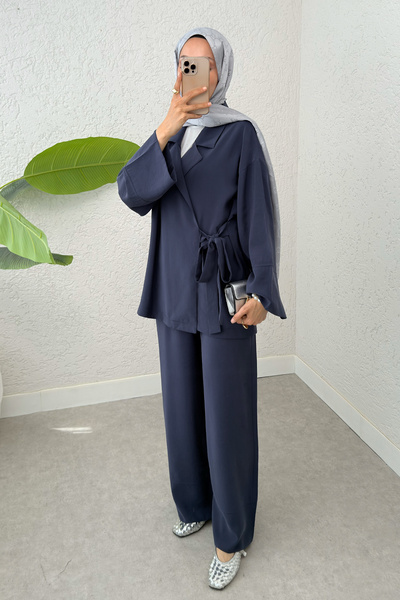 Salih Çelebi سترة طية صدر السترة تركيبة مزدوجة 2301 - أزرق داكن