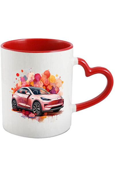 StoryGift Romania Cana Cu Masina, Brand Tesla, Ilustratie Watercolor, Multico...