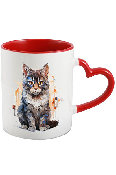 StoryGift Romania Cana Cu Pisica, Mosaic, Geometric, Triunghi, Coada, Multico...