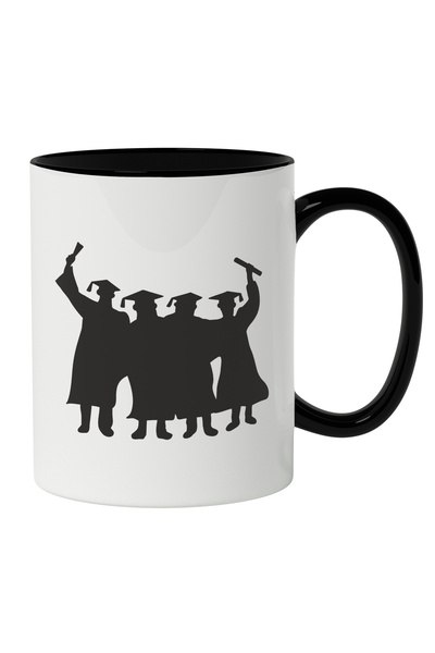 StoryGift Romania Cana Cu Siluete Umane In Robe Si CU Palarii De absolvire, Absolvent Facultate, S, Cu Maner Negru