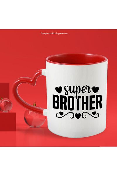 StoryGift Romania Mug for a beloved brother with the message "Super brother" - little hearts of appreciation with M, Cu, STG.