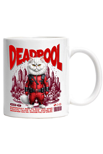 StoryGift Romania Cana cu Persan / persian Pisica In Costum de DeadPool cu Pe...