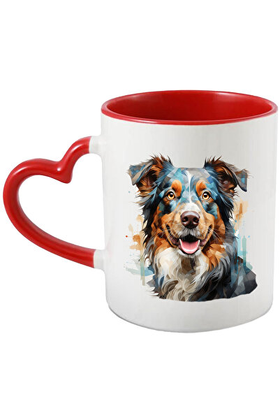 StoryGift Romania Cana Cu Caine, Collie, Ilustratie, Mosaic, Zambet, Animal, Multicolor 330 ml, Ce, Cu Maner Inim