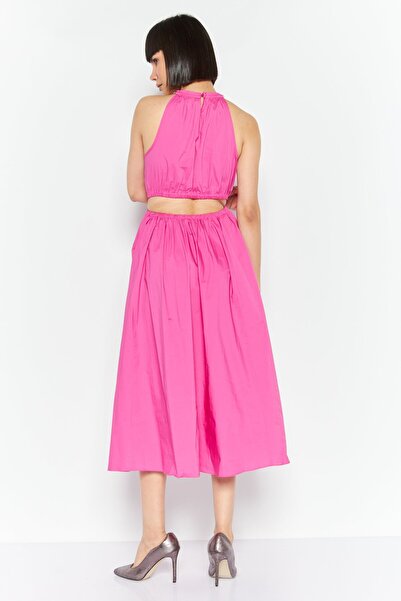 Michael Kors Women Pleated Midi Dress, Dark Pink
