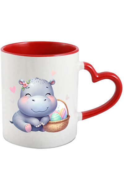 StoryGift Romania Mug with a baby hippo standing next to a basket of painted ...