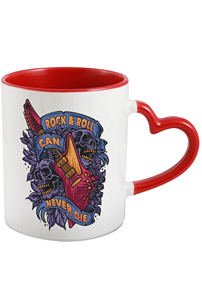 StoryGift Romania Cana Cu Mesaj In Engleza Rock & Roll Can Never Die, Chitara, Muzica, Cranii, Fru, Cu Maner Inim