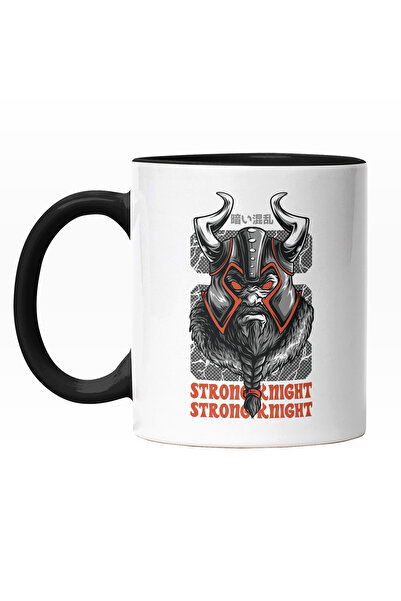 StoryGift Romania Cana Cu Portret Barbat Razboinic Cu Cascheta DE Viking Si Barba Lunga, Text In E, Cu Maner Negru