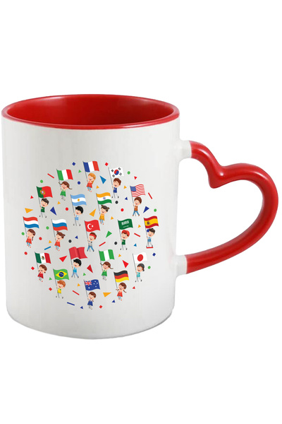 StoryGift Romania Cana Cu Steaguri, Copii, Tari, Mondial, Cultura, Diversitate, Multicolor 330 ml,, Cu Maner Inim