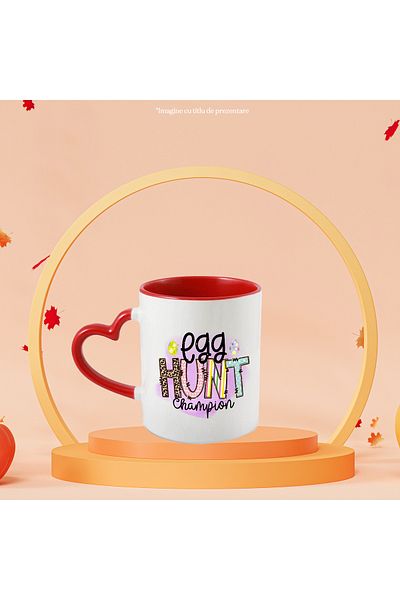 StoryGift Romania Cana cu mesajul "Egg hunt champion", campion la vanatoarea de oua, Paste fericit, Cu Maner Inim
