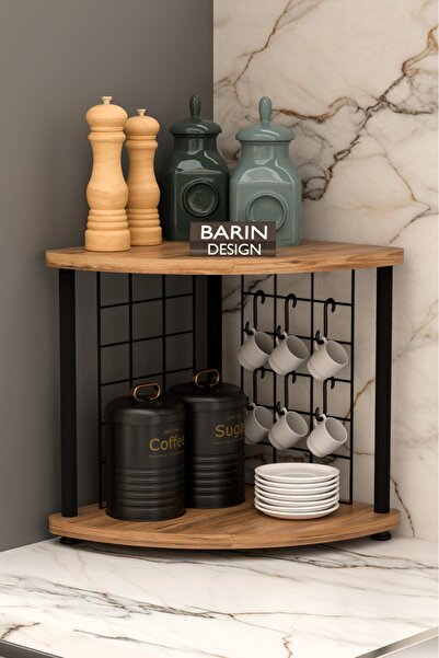 BARIN DESIGN Metal Telli Kahve Köşesi Çevirtak Çok Amaçlı Mutfak Standı Tezgah Üstü Düzenleyici Çift Katlı Askılı