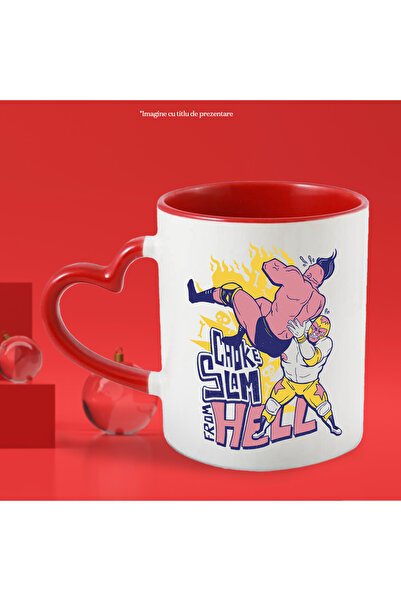 StoryGift Romania Mug With English Message Choke Slam From Hell, Wresting, Multicolor 330 Ml, Wax, With Heart Handle