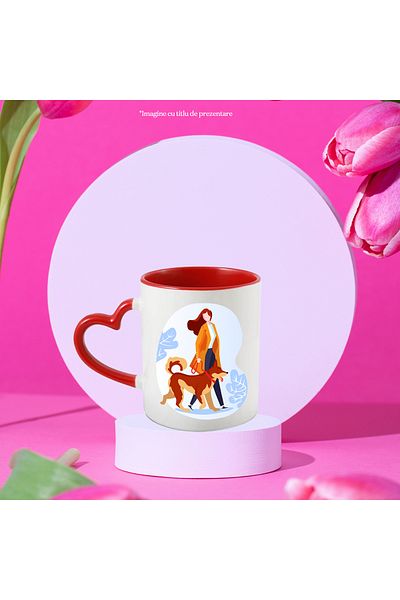 StoryGift Romania Mug With Dog, Walking, Coat, Park, Multicolor 330 ml, Ceramic with Heart Handle, With ,STG