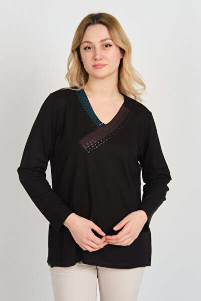 Detay Triko Women's Collar Detailed Long Sleeve Mother Blouse with Side Slits...