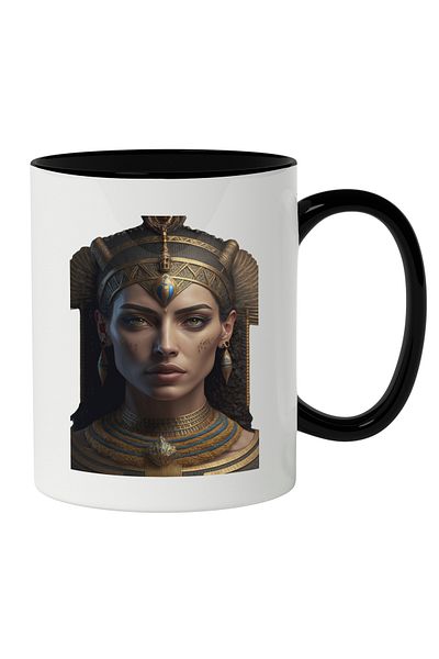 StoryGift Romania Mug With Potet Queen of Egypt, Gold Accessories, Queen Cleopatra, Pharaoh, Lovers Of, With Black Handle