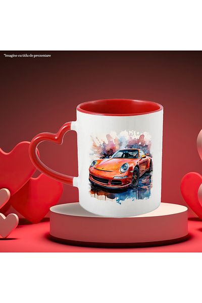 StoryGift Romania Mug With Sports Car, Porche, Watercolor, Illustration, Multicolor 330 ml, Ceramic, With ,STG