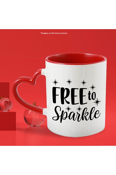 StoryGift Romania Mug with the message "Free to sparkle" - free to sparkle stars with Heart Handle Ro, Cu, STG