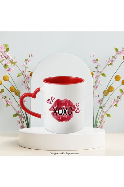 StoryGift Romania Mug with the message "XOXO", lips, kiss, peck, hearts, Valentine's Day, illustrated, With ,STG