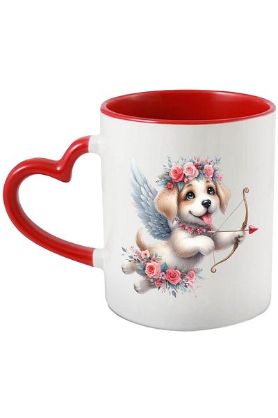 StoryGift Romania Mug with a puppy Cupid, illustration, archery, flower crown, wings, With ,STG