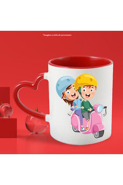 StoryGift Romania Cana Cu Scooter, Casca De Protectie, Termos, Calatorie, Condus, Multicolor 330 , Cu Maner Inim