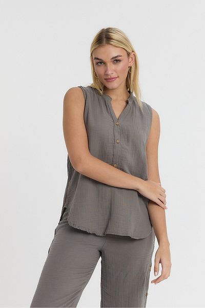 Heaven Ephesus Γυναικεία Μπλούζα - Μουσελίνα Judge Collar Half Placket Αμάνικη Μπλούζα - 1070