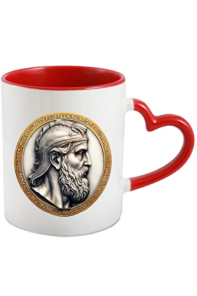 StoryGift Romania Cana cu o moneda veche | ilustratie | personalitate din Grecia | aurie pe margin, Cu Maner Inim