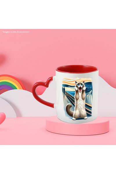 StoryGift Romania Mug with scared cat, painting, illustration, painting, amazed with Red Heart Handle, With ,STG