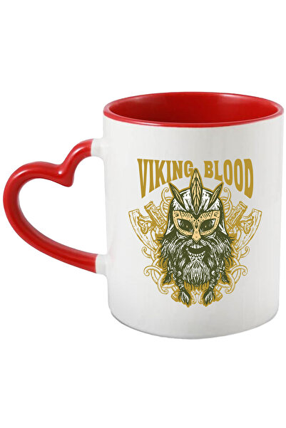 StoryGift Romania Cana Cu Mesaj In Engleza Viking Blood, Coif, Topor, Rune, Multicolor 330 ml, Cer, Cu Maner Inim