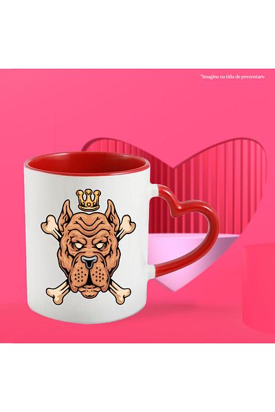 StoryGift Romania Cana Cu Catel, Amstaff, Oase, Coroana, Iubitori De Caini, Multicolor 330 ml, Cer, Cu Maner Inim
