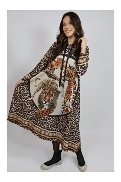 FASHIONLAND ROCHIE MAXI CU MANECA LUNGA ASIMETRICA LEOPARD PRINT TIVOLI TALIE...