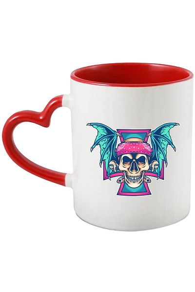 StoryGift Romania Cana Cu Craniu, Aripi, Dragon, Bandana, Unelte, Cruce, Multicolor 330 ml, Cerami, Cu Maner Inim