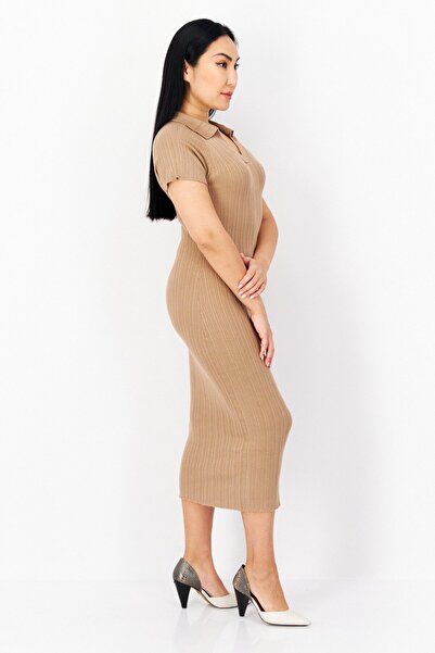 French Connection Women Ribbed Midi Dress, Tan