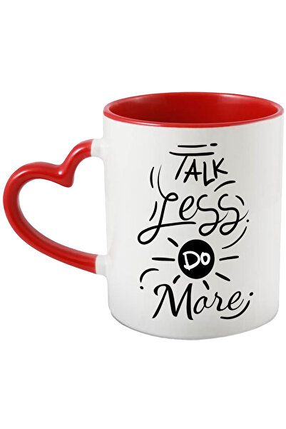 StoryGift Romania Cana Cu Mesaj In Engleza Talk Less Do More, Vorbit, Facut, Soare, Alb Negru 330 , Cu Maner Inim