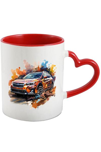 StoryGift Romania Cana Cu Masina, Brand, Subaru, Viteza, Splash Vopsea, Multicolor 330 ml, Ceramic, Cu Maner Inim