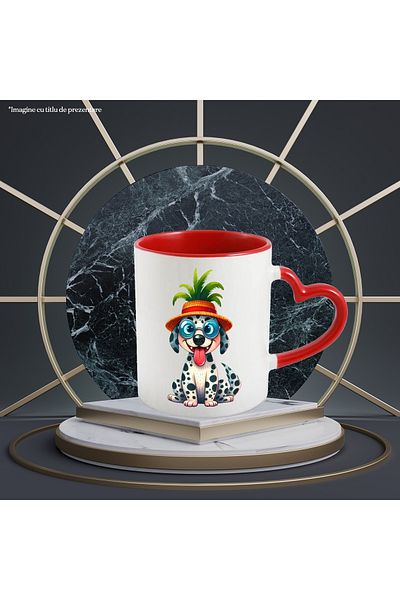 StoryGift Romania Mug with a crazy puppy, nerd glasses, illustration, hat, leaves, li, With ,STG .