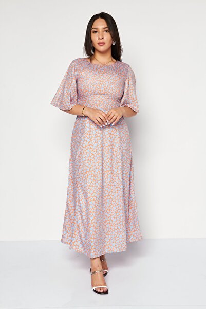 French Connection Women Allover Print Tie Waist Midi Dress, Light Blue