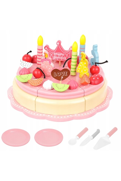 zola Tort aniversal din lemn, lumanari si fructe, cu tacamuri incluse