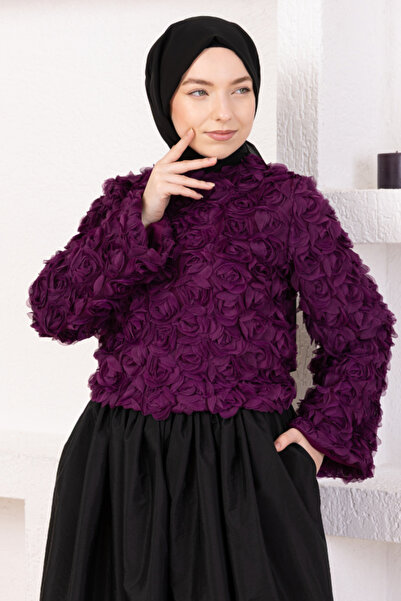 BURCU TESETTÜR Organze Güllü İspanyol Kol Tesettür Buluz- BRC1201