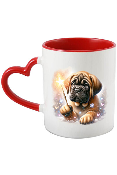 StoryGift Romania Cana cu un catelus care tine o bagheta in mana | steluta stralucitoare | ninge |, Cu Maner Inim