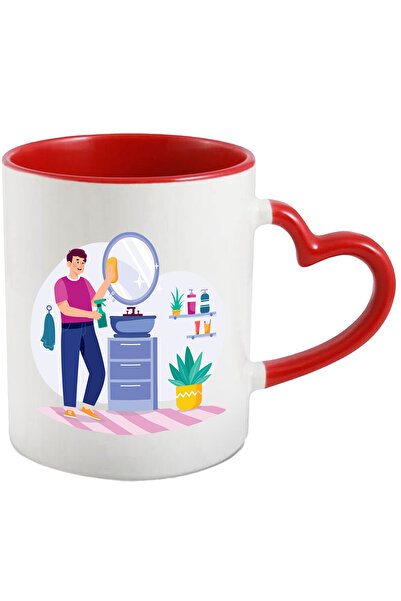StoryGift Romania Cana Ilustrata Barbat Care Face Curatenie In Baie, Oglinda,...