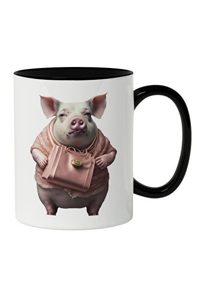 StoryGift Romania Cana Cu Porc In Tinuta Eleganta Roz Geanta Roz , Femela, Fa...