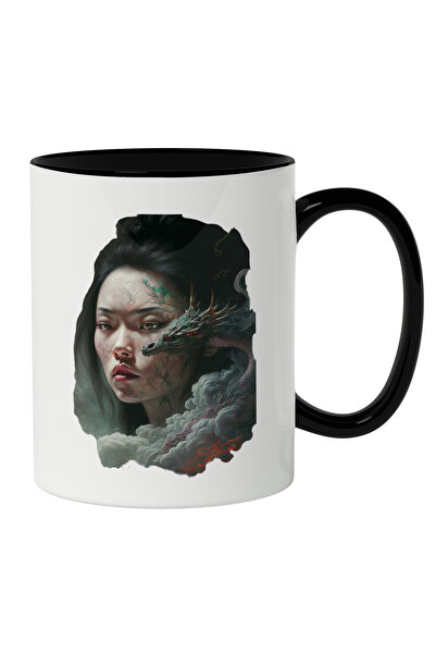 StoryGift Romania Cana Cu Portret Fata Asiatica Par Brunet Dragon Cu Ochii ro...
