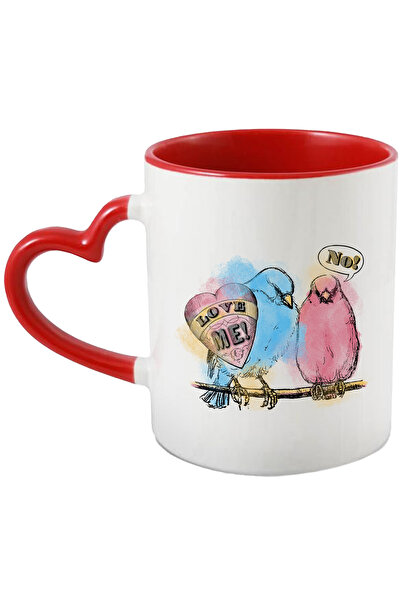 StoryGift Romania Cana Cu Mesaj In Engleza Love Me, Inima, Pasari, Creanga, Iubire, Multicolor 330, Cu Maner Inim