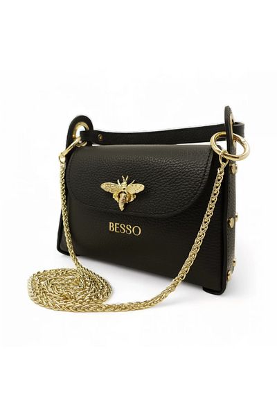 BESSO Semplice Gioia Black Genuine Leather Handbag