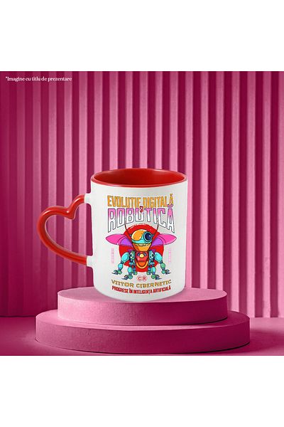 StoryGift Romania Cana Insecta robot evolutie digitala viitor ciberneti, 330ml, Ceramica cu Maner , Cu Maner Inim