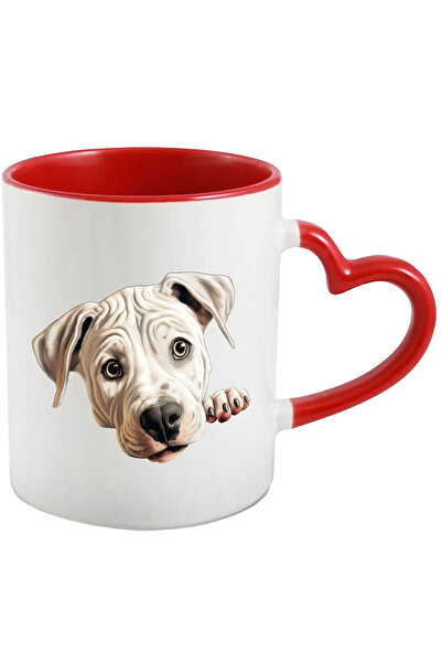 StoryGift Romania Cana cu un catel alb care se uita sfios | ilustratie | labuta | gheare | pentru , Cu Maner Inim