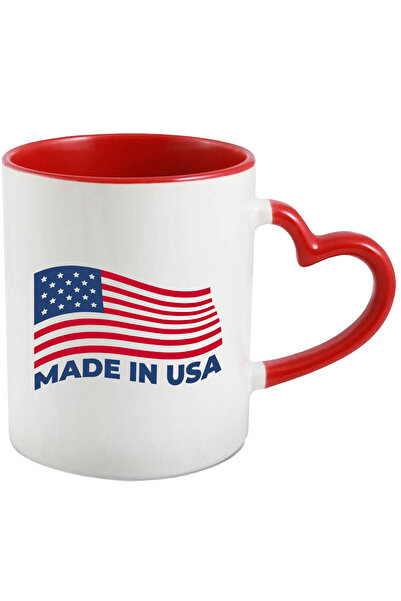 StoryGift Romania Cana Cu Mesaj In Engleza Made In USA, Steag, America, Fabricat, Multicolor 330 m, Cu Maner Inim