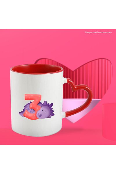 StoryGift Romania Mug with a purple dinosaur with the number 3, illustration, for children, school, student, three, With, STG.