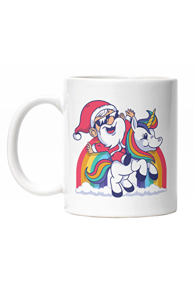 StoryGift Romania Cana Cu Mos Craciun Cu Ochelari De Soare Pe Un Unicorn, Cur...