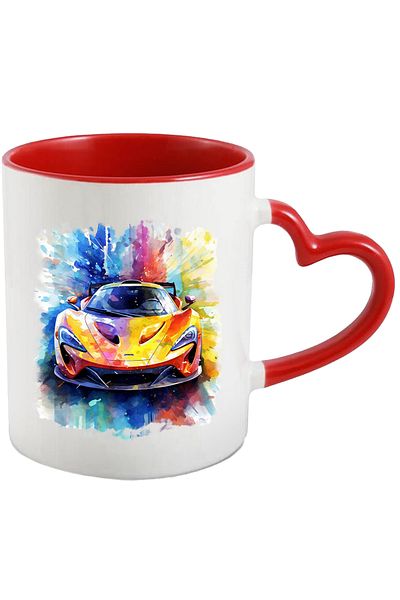StoryGift Romania Cana Cu Masin Sport, Watercolor, Viteza, Lux, Multicolor 330 ml, Ceramica cu Man, Cu Maner Inim