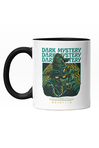 StoryGift Romania Cana Cu Silueta Om Cu Palarie Si Masca anti Gaz, Sperietoare De Ciori, Text In E, Cu Maner Negru